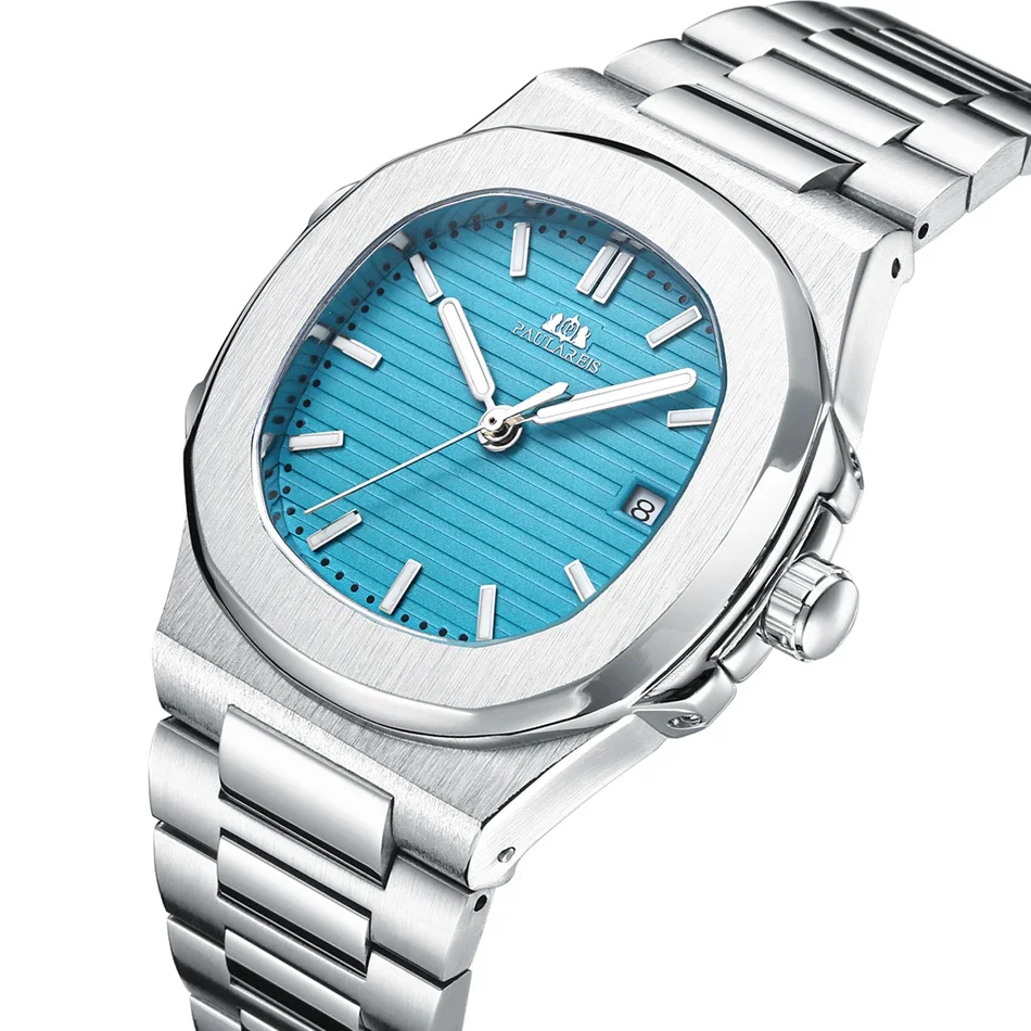 Automatic Watches for Men Mechanical Movement Luminous Stainless Steel Blue Grey Dial Simple Business Reloj Hombre Baratos
