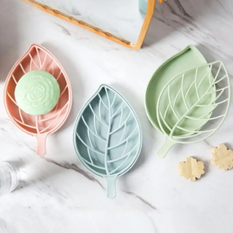 2 Pcs Creative Leaf Shape Plastic Double Layer Soap Box Dish Storage Plate Tray Holder Case Container