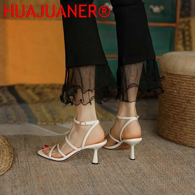 

2026 New Ankle Strap Sandals Summer Women Sexy Party Lady Open Toe High Heels Fashion Woman Beige Apricot One Word Buckle Sandal
