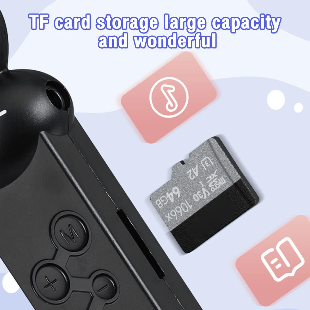 Bluetooth 5.0 MP3 Player Cute Bunny Mini MP3 Player Supporting TF Card Portable Sports Running Music Personal Stereo