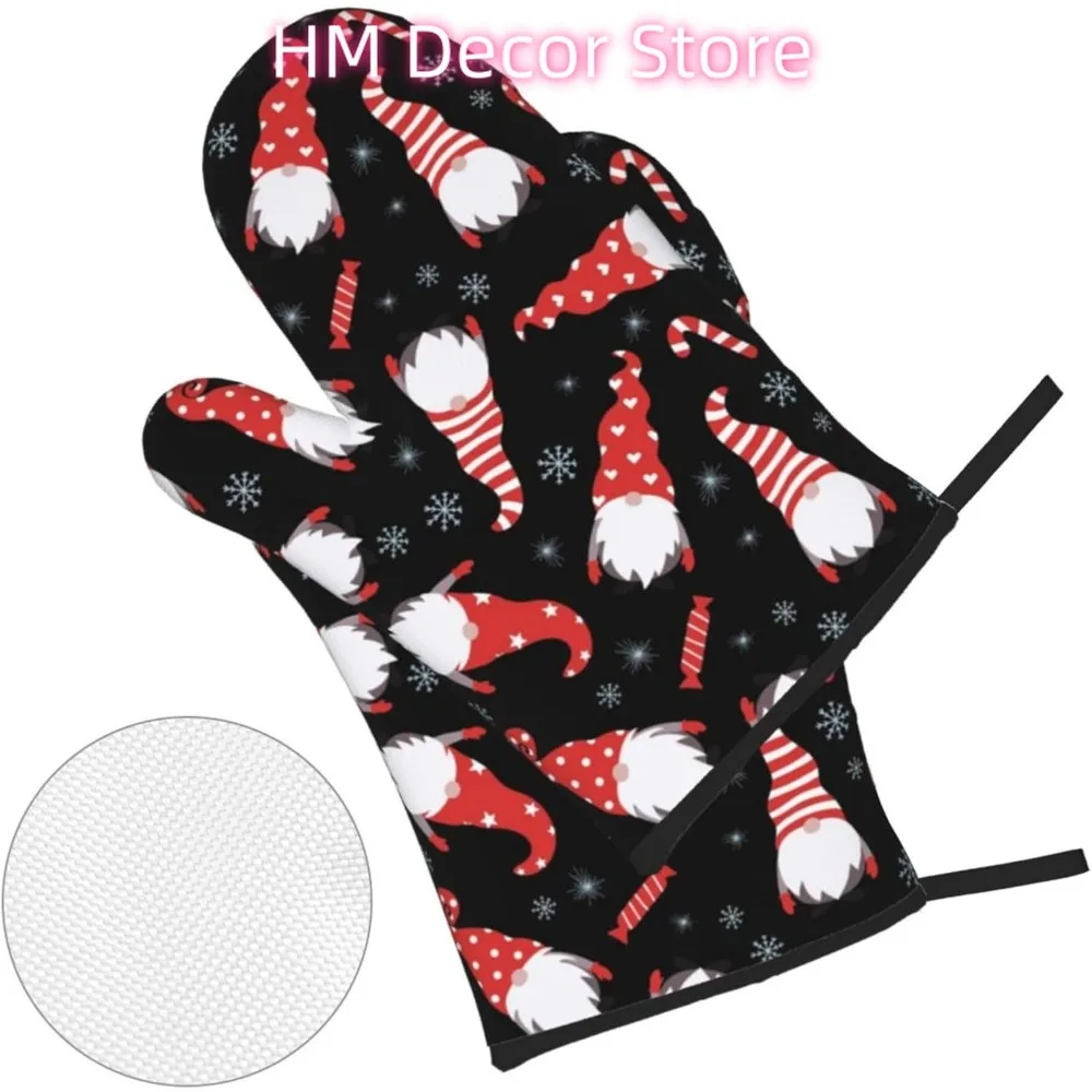 Christmas Red Gnomes Oven Mitts and Pot Holders Sets of 4, Merry Christmas Cooking Gloves Holiday Country Style Oven Mitts for K