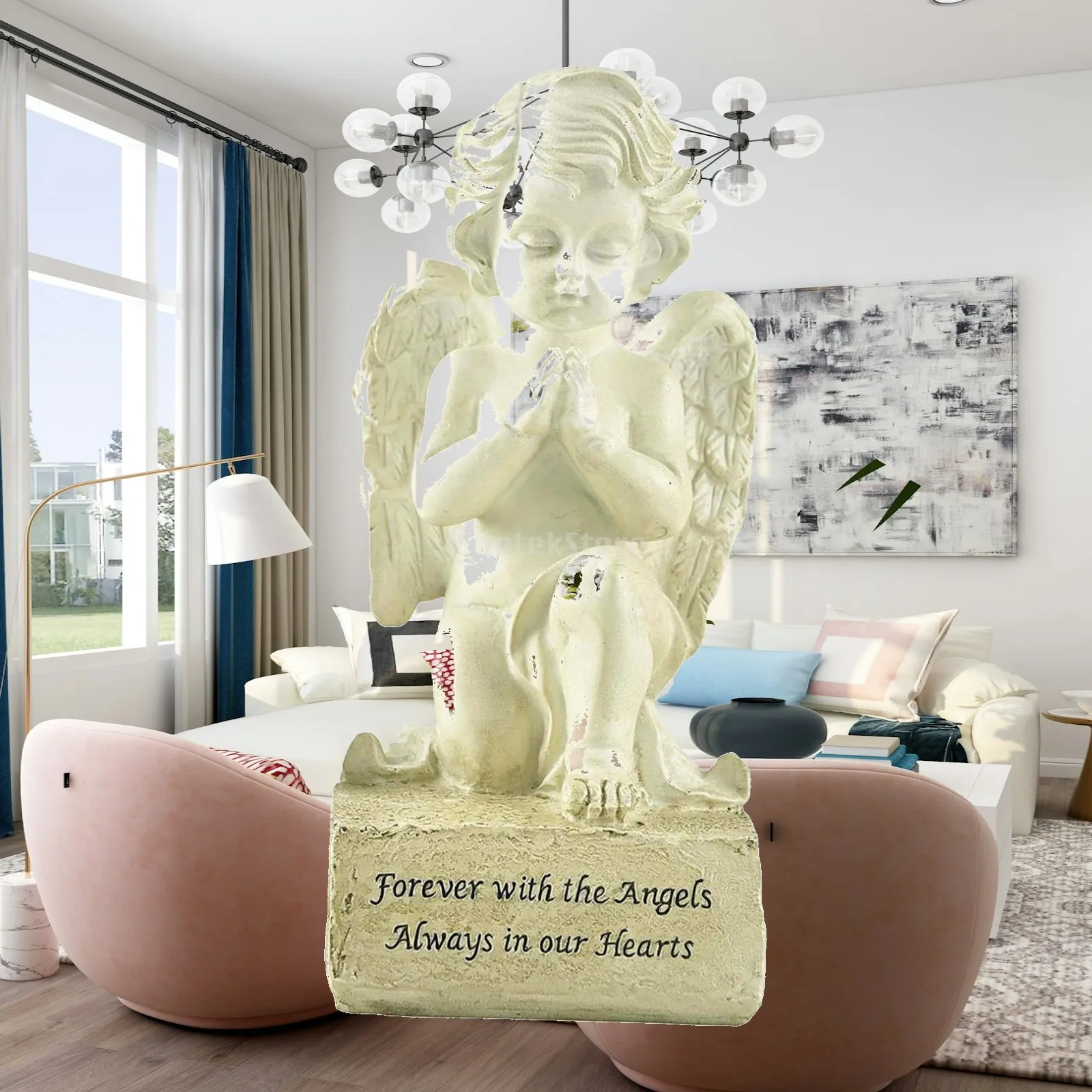 Miniature Angel Figurine Resin Praying Cherub Collectible Statue Home Centerpiece for Shelf Garden Room Decoration