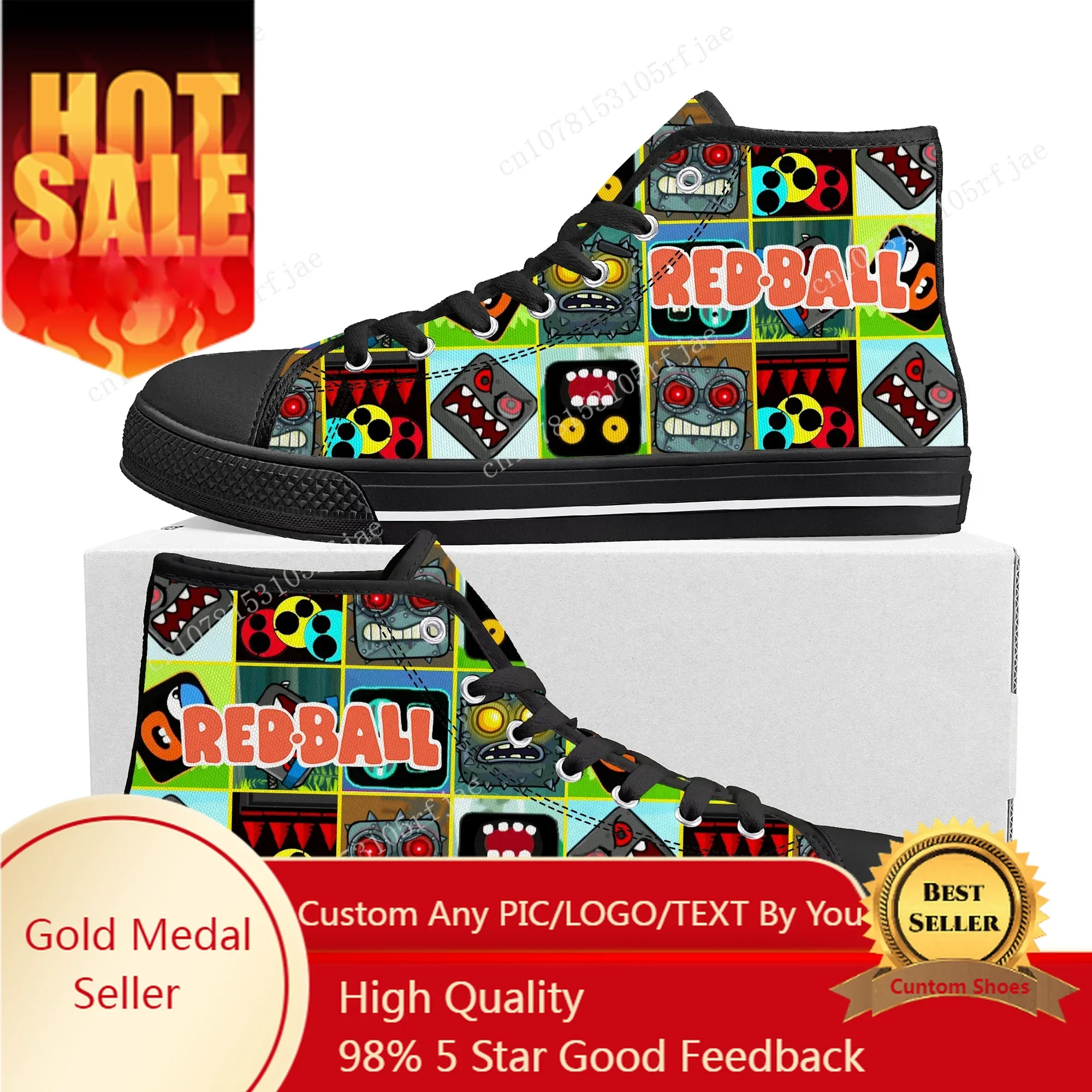 

Red Ball High Top Sneakers Hot Cartoon Game Mens Womens Teenager Fashion High Quality Canvas Sneaker Custom Built Couple Shoes
