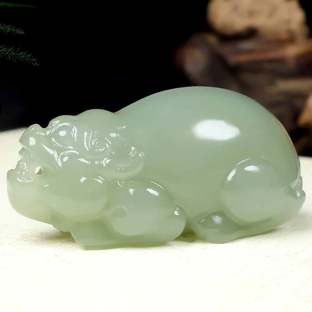 

Ювелирные изделия из натурального нефрита Хэтянь, трехмерный нефритовый кулон Pixiu из синего и белого нефрита