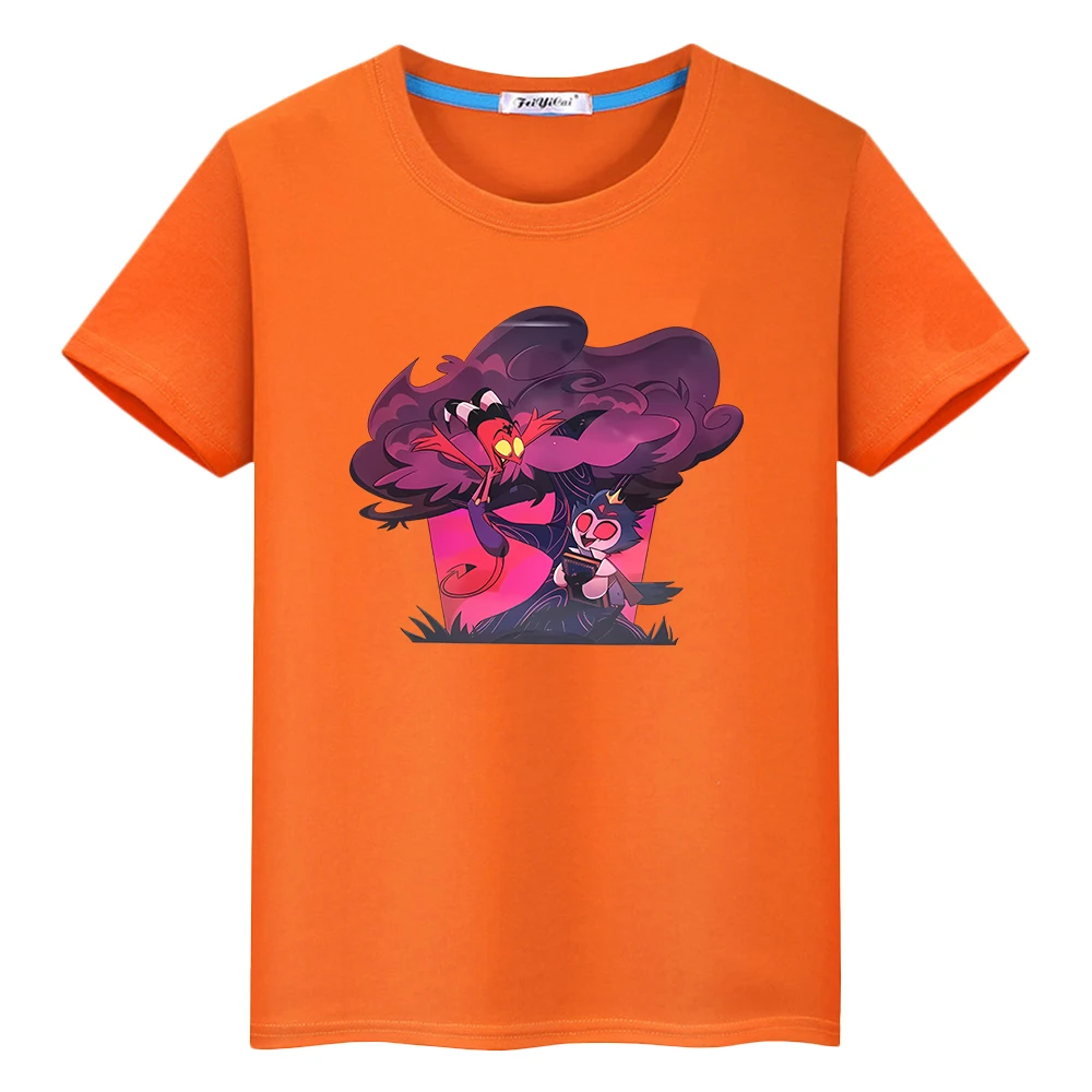 تي شيرت helluva Boss مطبوع عليه Kawaii بأكمام قصيرة للأطفال الأولاد 10 سنوات 100% قطن أنيمي ملابس علوية لطيفة تي شيرت فخر y2k ملابس بناتي #2