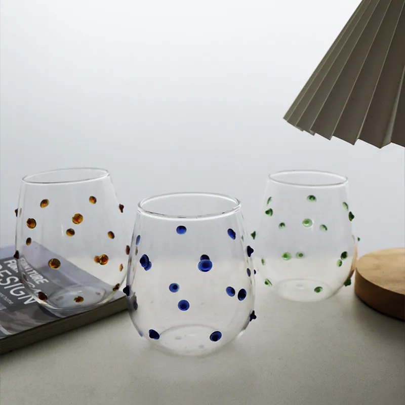 Creative Glass Cup Blue Dots Glass Design Mug Featured MugsMilk Juice Wine Coffee Cup Shot Glasses Cute Cups