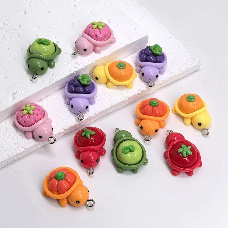 10 قطعة Kawaii الكرتون الفاكهة السلاحف السحر ثلاثية الأبعاد الراتنج العنب اليقطين الفراولة الحيوان المعلقات DIY بها بنفسك القرط المفاتيح صنع المجوهرات #4
