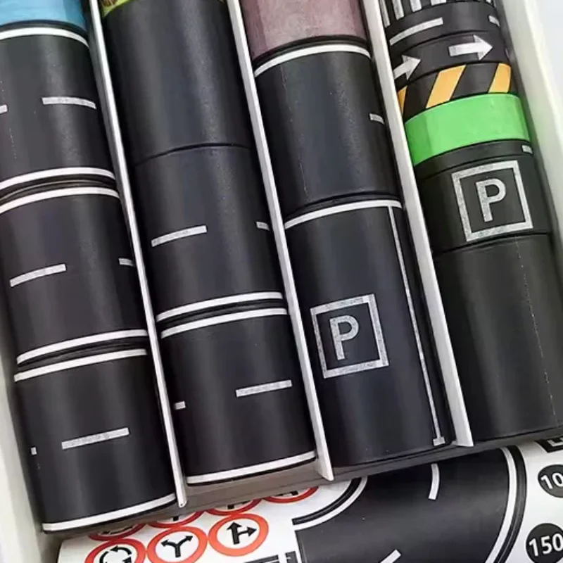 28 Rolls+9 Traffic Game Scene Application Stickers, 118.1 Inches DIY Road And Rail Transit Design And Paper Tape, Used For Railw