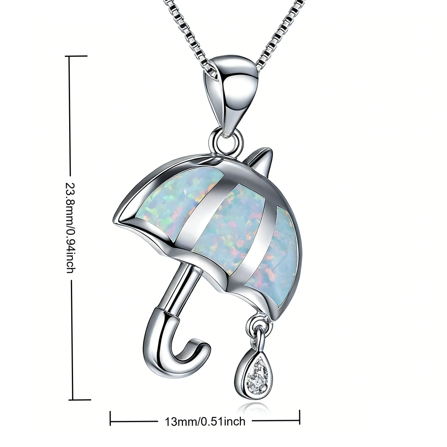 Unique Umbrella & Raindrop Pendant Necklace,White Opal,Cute Whimsical Jewelry for Women,Fashion Statement Gift for Girlfriend