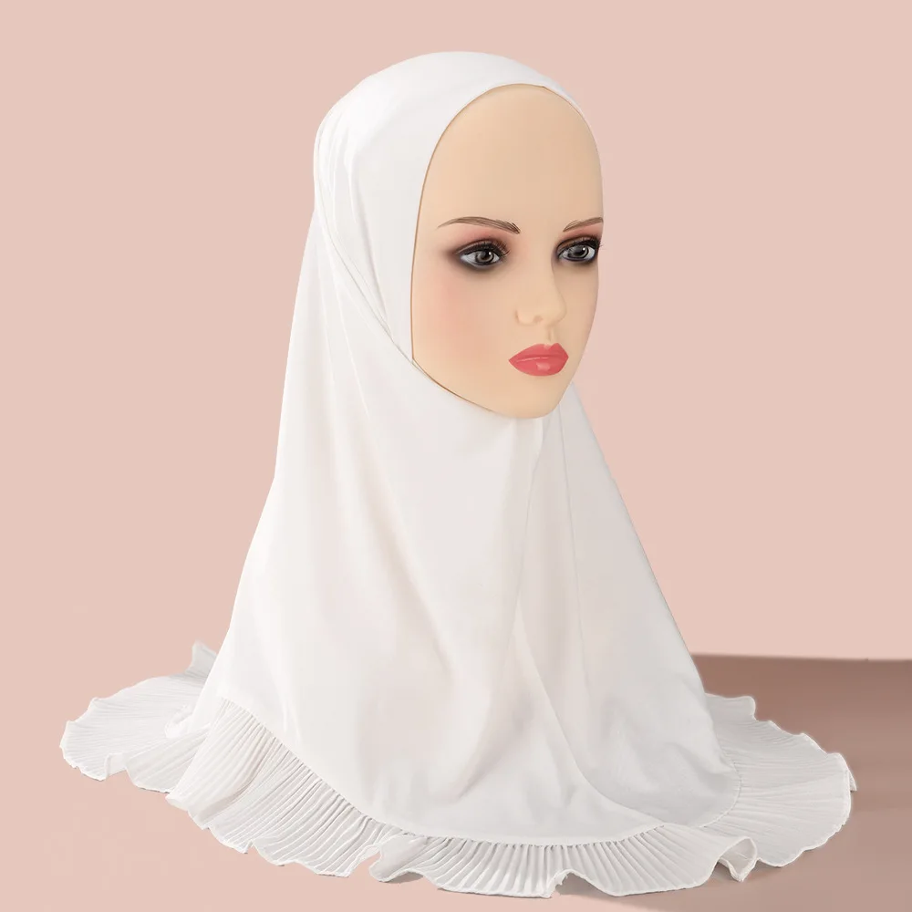 Muslim Pullover Hat One Piece Amira Malay Convenient Hijab Single-layer Ruffled Women Scarf Hijab Solid Color Hat Cap Shawl Head