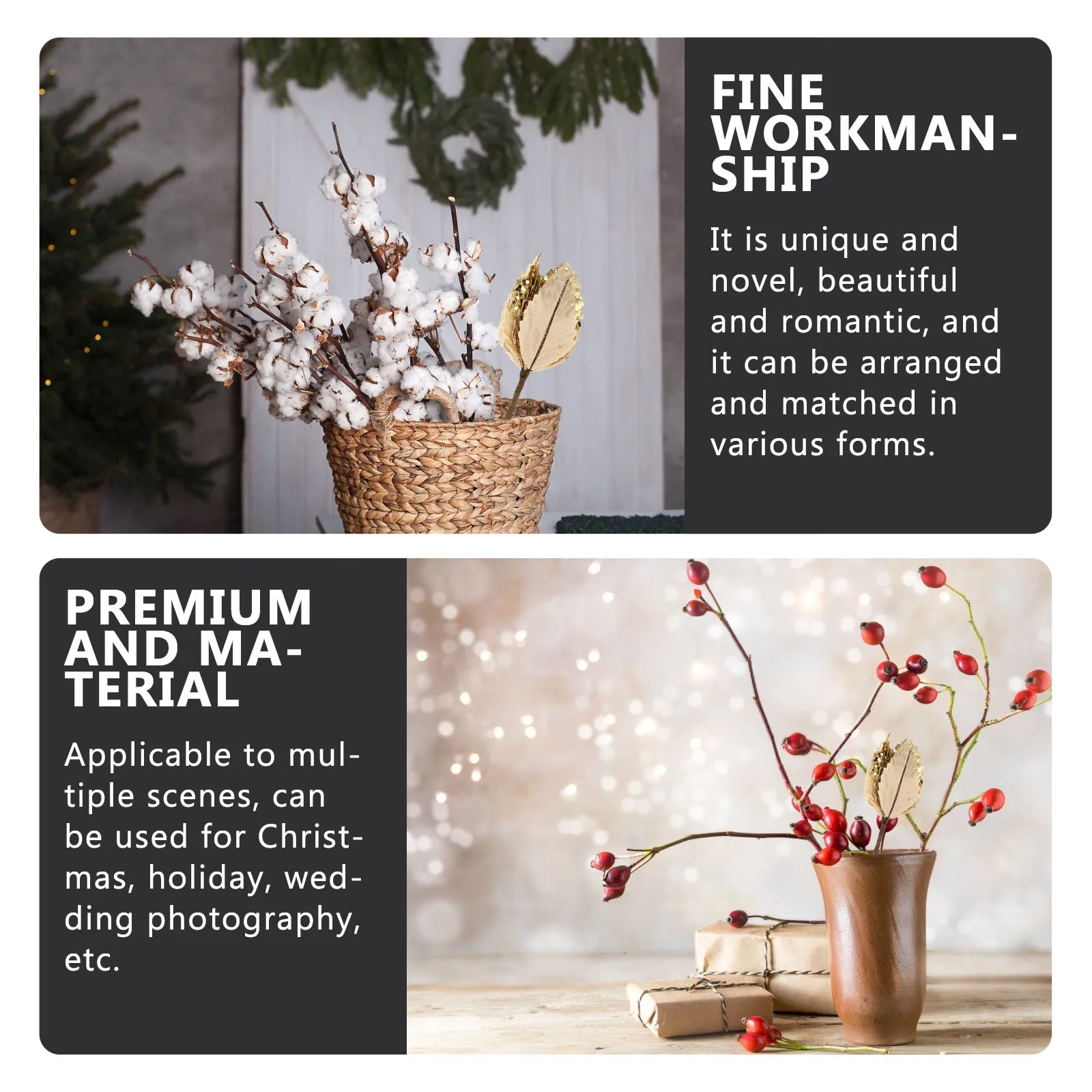 

6 Pcs Artificial Flowers Decoration Quality Material DIY Christmas Party Home Wedding Photography Holiday Supplies