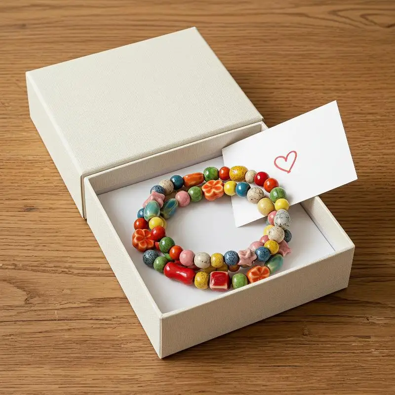 {#} Handmade Colorful Ceramic Beaded Bracelet Boho Beach Jewelry Elastic Wristband For Women