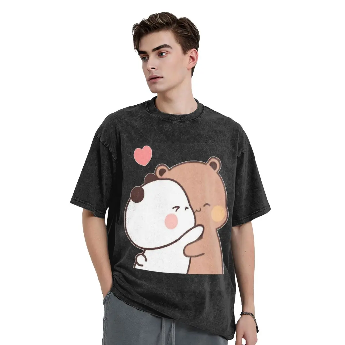 Peach And Goma Bubu Dudu Balloon Washed T Shirts Harajuku Short Sleeve Hip Hop T-Shirt Streetwear Tops Tees for Men Women