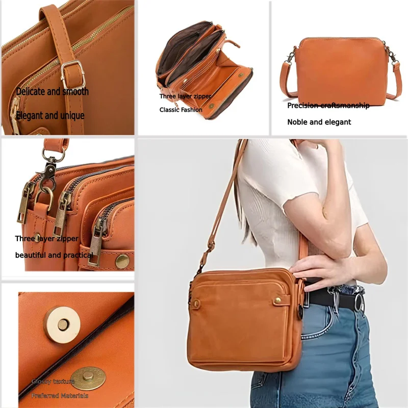 Hot Sale Women Crossbody Bags Three Layers Leather Shoulder Handbag Retro Fashion Purse Multi Pocket Female Clutch Bag