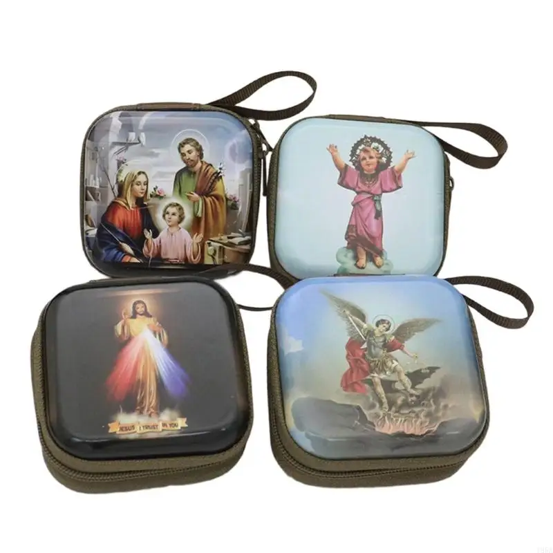 Catholic Rosary Coin Purses Rosary Beads Holders Bag with Zippers Religious Jewelry Storage Box Earring Necklace