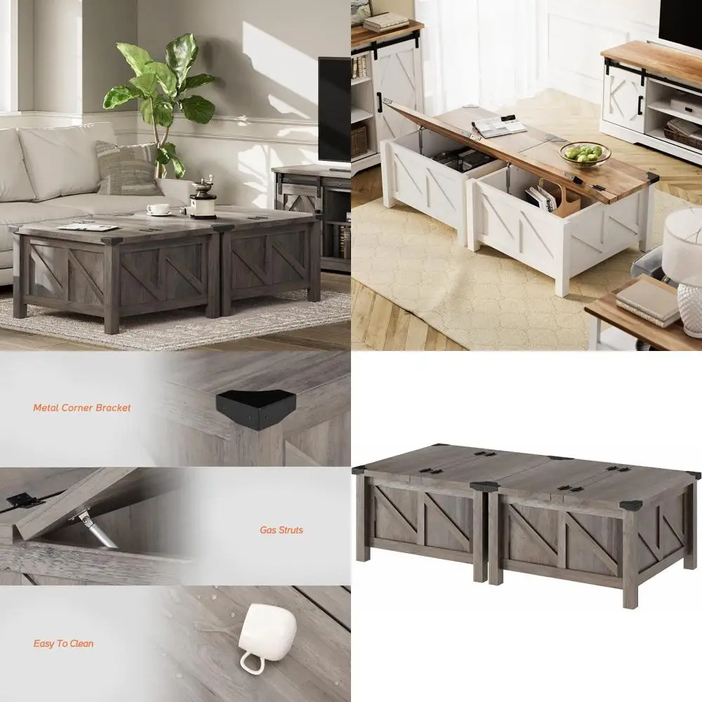 

Журнальный столик 2-в-1 с подъемным верхом и местом для хранения вещей, 60 x 30 дюймов, серый цвет для гостиной