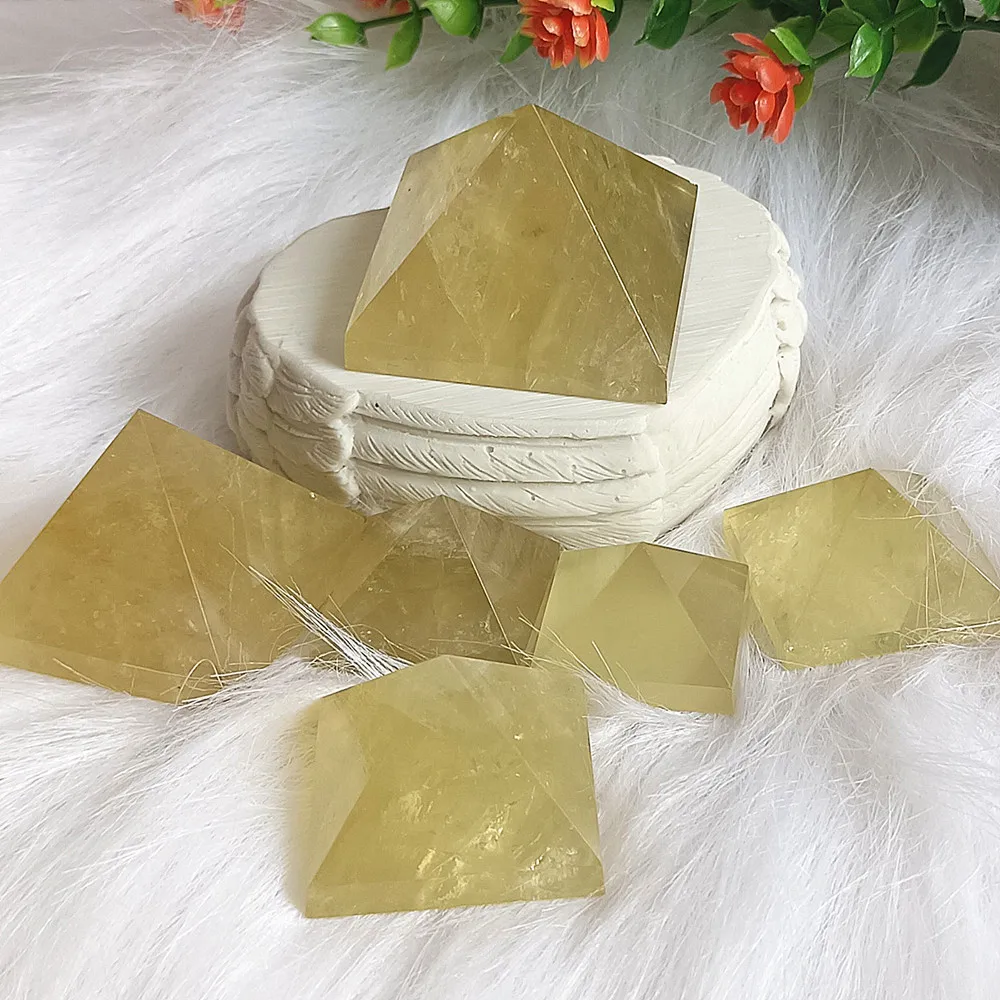 Natural citrine pyramid crystal quartz carving restoration home treatment decoration