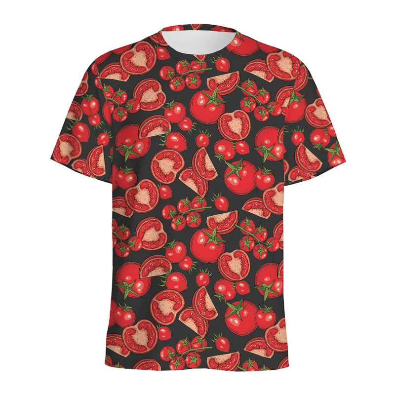 Cartoon Red Tomato Graphic T Shirt For Men 3d Printed Vegetable T-shirt Summer Casual Tee Shirts Streetwear O'neck Short Sleeves