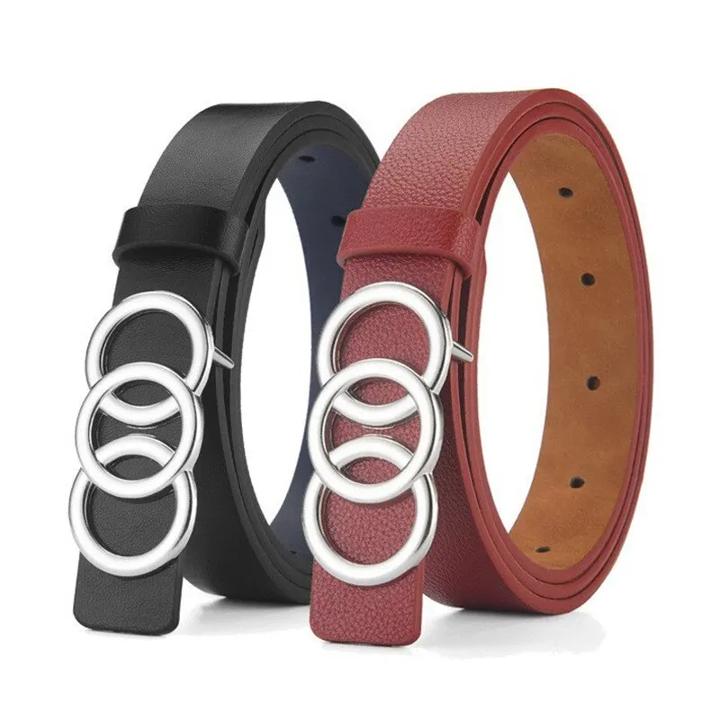 المرأة شخصية بولي Belt حزام من الجلد ، الفضة ثلاثة دائرة مشبك ، تنوعا يقترن حزام ، حزام الجينز المألوف ، جديد ، 1 قطعة #1