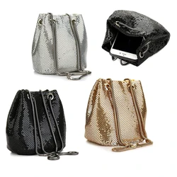 Luxury Sequin Women Drawstring Evening Bags Large Capacity Female Bucket Backpack Party Purse Chain Shoulder Crossbody Bag Pouch