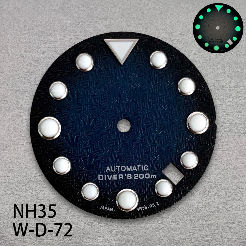 High Quality 28.5mm S Logo NH35 Dial 3D Footprints Dial Fit NH35 Movement C3 Green Luminous SKX007/SUB Dial NH35 Accessories