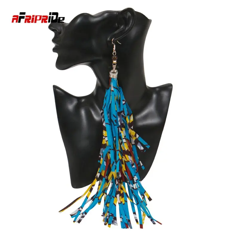 African Cloth Fabric Earrings Handmade Earrings With Tassels For Women African Print Ankara Big Oversized Earrings WYB129