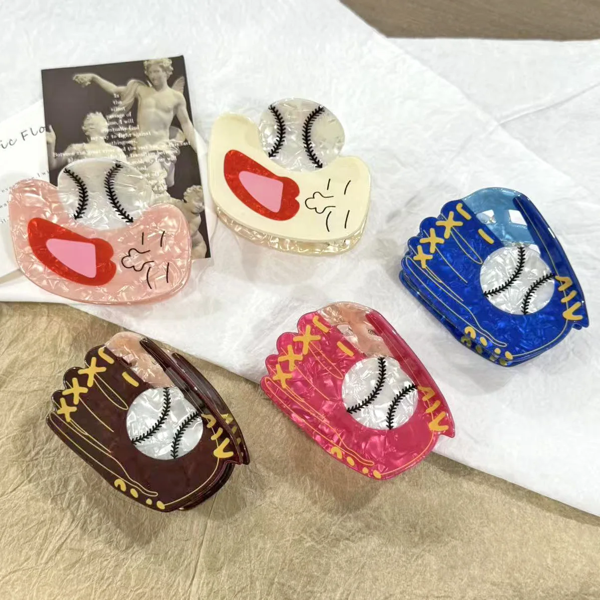 

DS NEW Sports Baseball Series Acrylic Hair Claw Funny Baseball Bat Claw Clips Trendy Hair Clips Hair Accessories for Women Girls