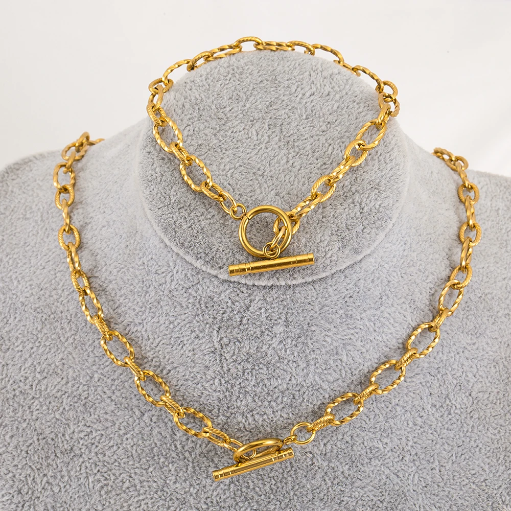 1PC 5PCS New Stainless Steel Frosted Necklace Bracelet Set Jewelry Making Gift Thick Link Chain OT Buckle Clasp Handmade Chokers