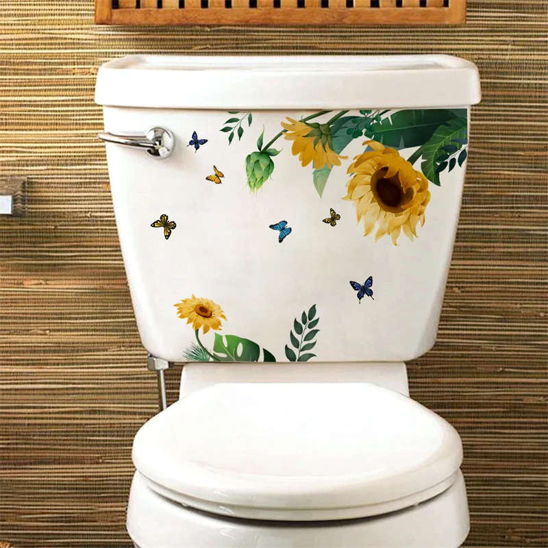 M19 Pflanzen Blumen Sonnenblumen Schmetterlinge Wanda uf kleber Toiletten aufkleber Badezimmer Toiletten abdeckung Kühlschrank Aufkleber WC Dekoration – Detail 21
