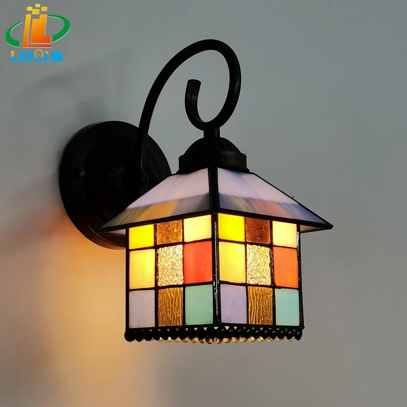 

American Simple House Stained Glass Wall Lamp Tiffany Style Bathroom Mirror Front Balcony Staircase Back Wall Decorative Lights