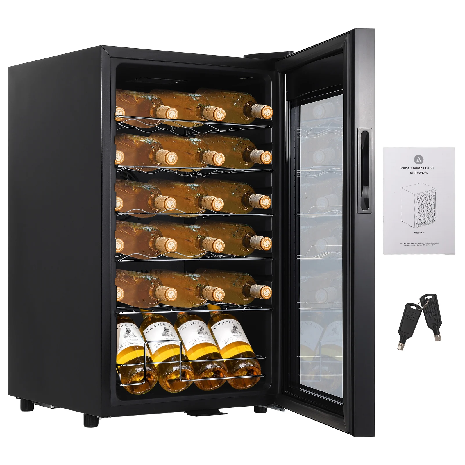 Refrigerador de vino Refrigerador 24 botellas Compresor Bebida Champagne Fride, 40 ° F a 65 ° Control de temperatura digital F