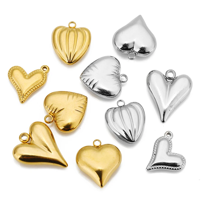 5pcs Stainless Steel Solid Big Heart Charms Pendants for DIY Drop Earrings Making Jewelry Findings Necklace Bracelets Supplies