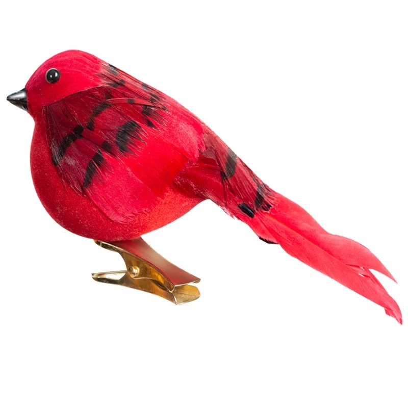 

Artificial Red Foam Feather Bird with Clip Simulation Birds Animal Crafts Decor for Home Wedding Garden Yard Tree Decoration