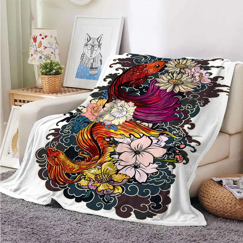 

HX Fashion Animal Blanket Ukiyoe Kanagawa Surf Lane Koi 3D Printed Flannel Throw Blankets Warm Plush Quilts Dropshipping