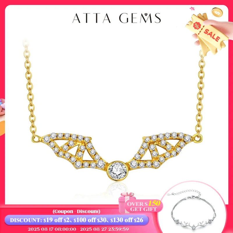 

ATTAGEMS Round Cut 3.0mm Moissanite Necklace for Women Man 925 Sterling Silver Bat Wings Pendant Personalized Jewelry Halloween