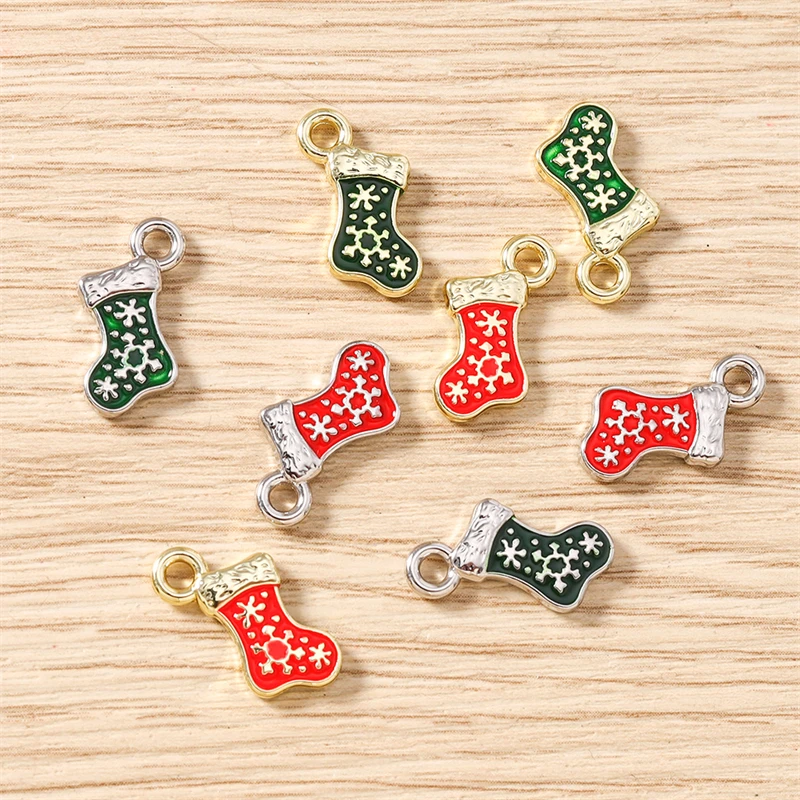 5 Stück 10x16mm Niedliche Emaille-Weihnachtsschneeflocken-Socken-Anhänger für die Herstellung von Ohrringen, Halsketten, DIY-Bastelarbeiten, Schmuckzubehör – Detail 9