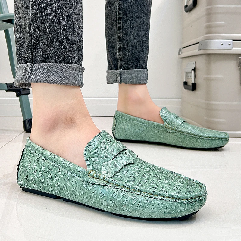

Trendy Orange Designer Loafers For Men Casual Shoes Comfortable Slip on Shoes Man Flat Men's Leather Moccasin zapatos de hombre