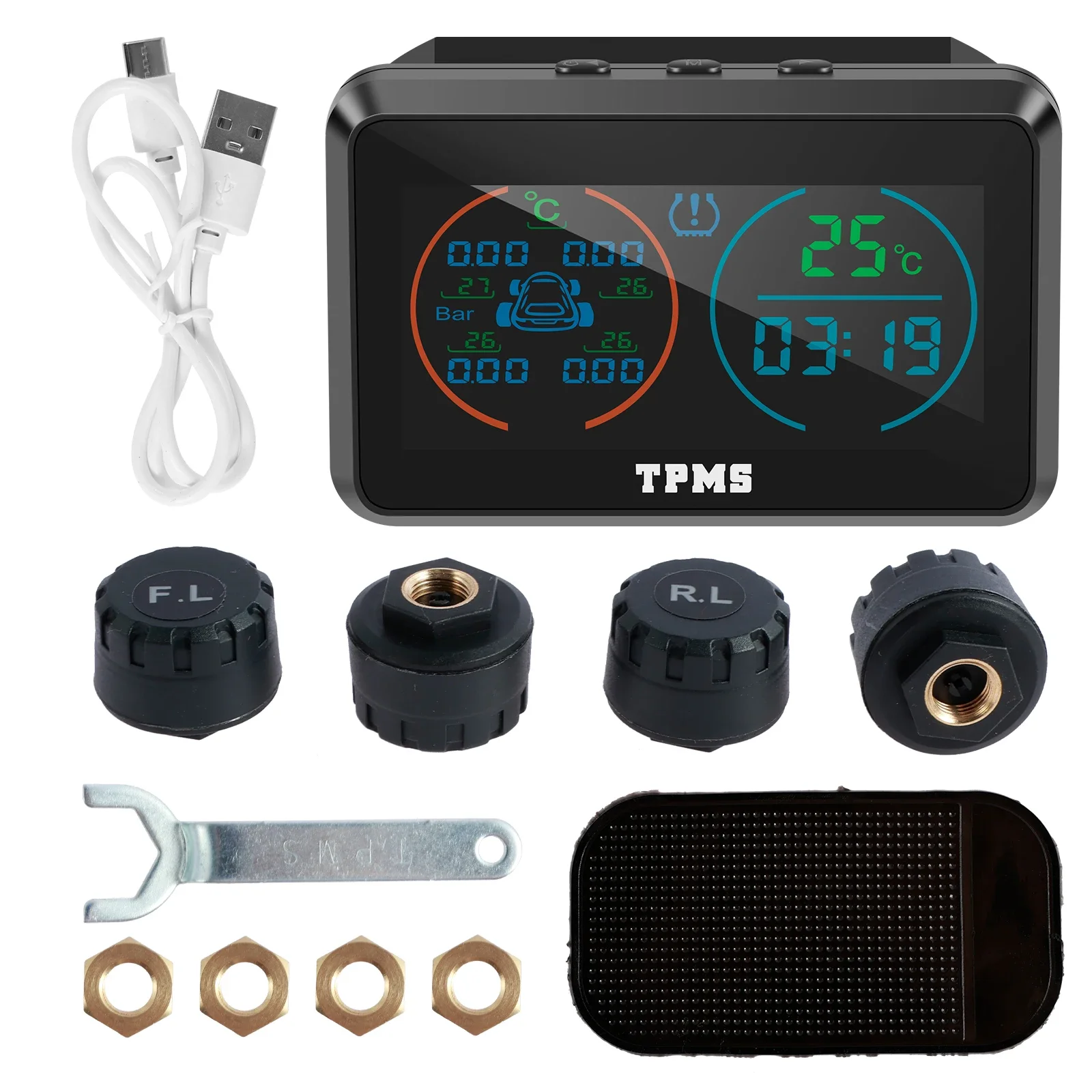 

Tire Pressure Monitoring System TPMS Wireless Solar Real-time Tire Pressure Monitor System with 4 External Sensors 6 Alarm Modes