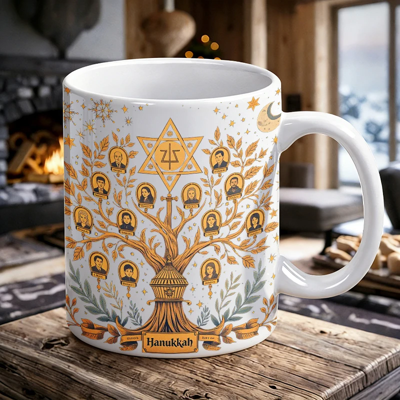 

1 pcs Hanukkah Family Tree Star of David Ceramic Mug, Coffee Cup, Milk Cup, Office Tea Cup, Drinking Cup, Fade-Resistant