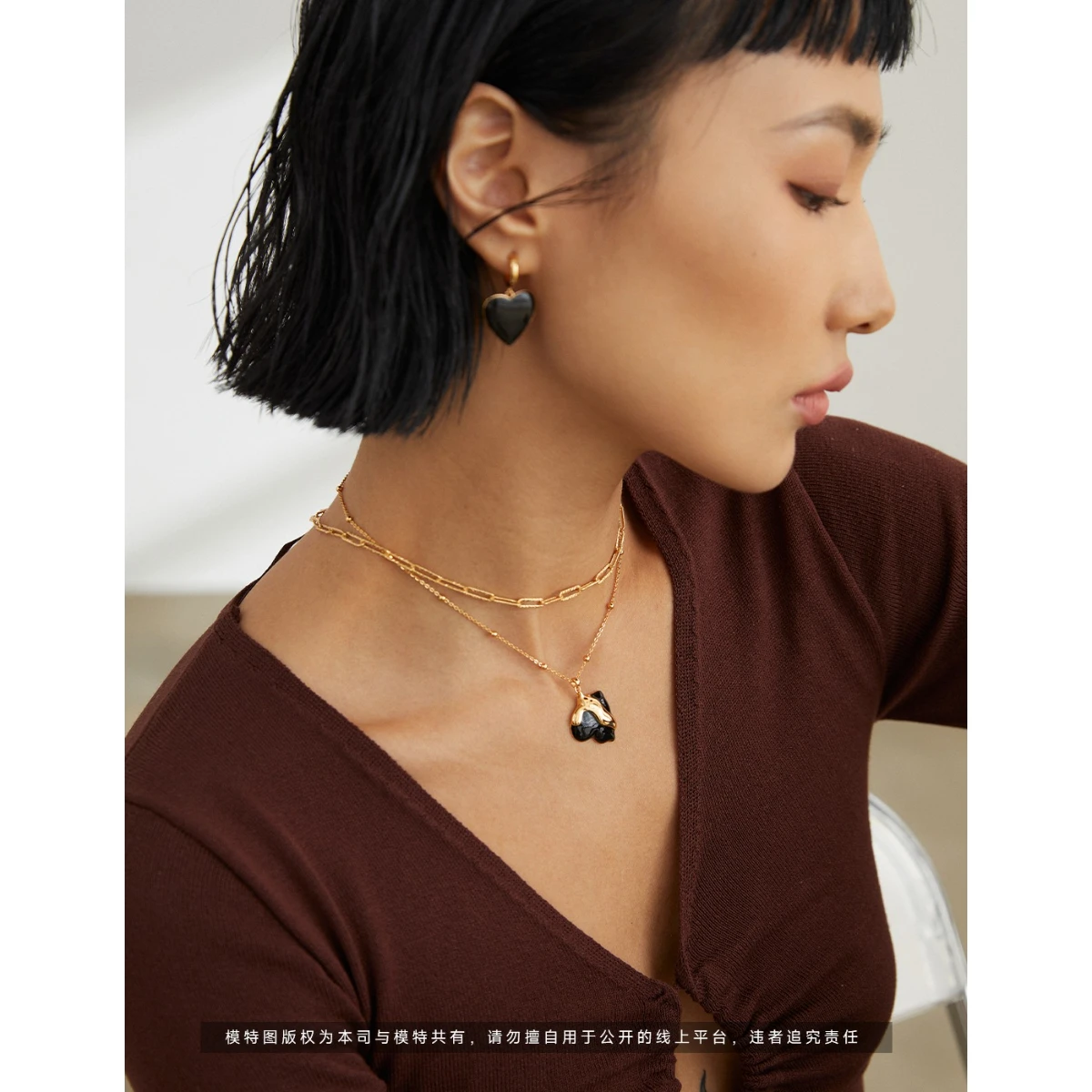 S925 sterling silver plated with 18k gold | heart-shaped drop glazed necklace | length 40+5cm 100504