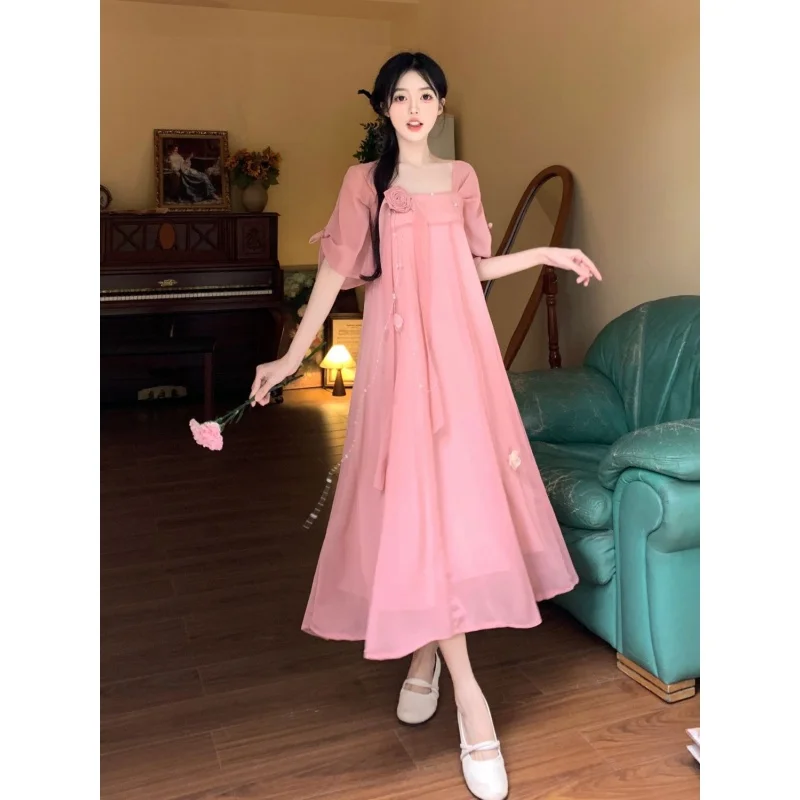 

Summer 2024 New plus size Women's Clothing Improved Hanfu Skirt Slimming Age-reducing Korean Soo Chest Design Ethnic Fairy Style