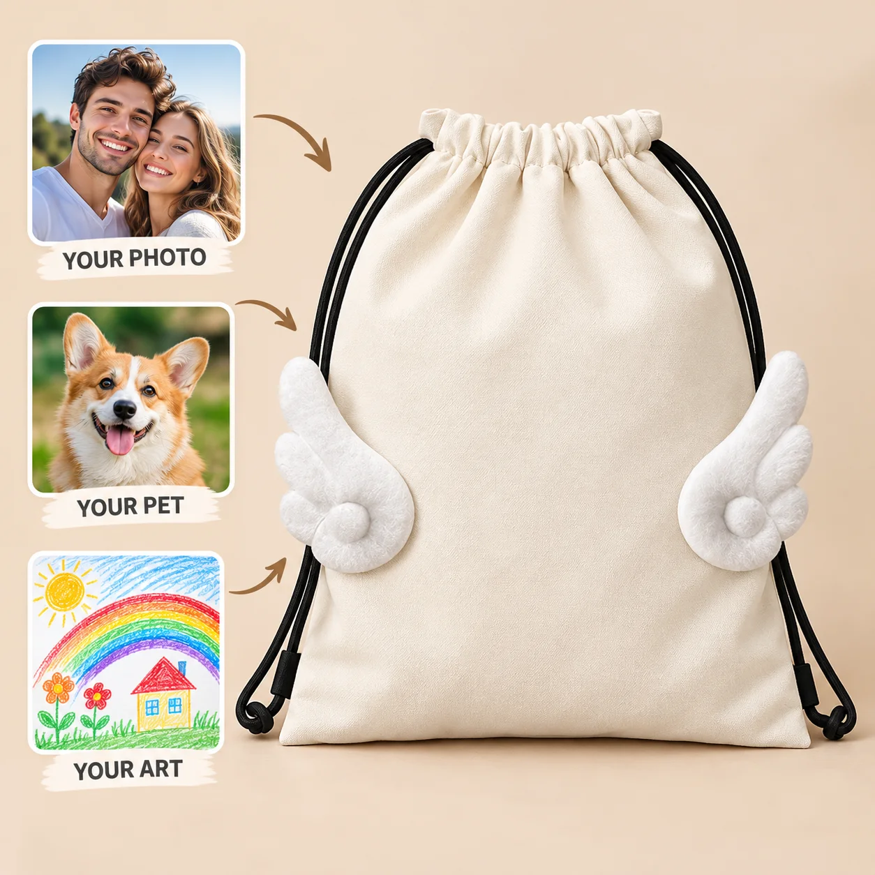Customizable Spring Pongee Drawstring Backpack Personalized Design Photo Logo Print Bag Sports Fitness Outdoor Shopping Daily