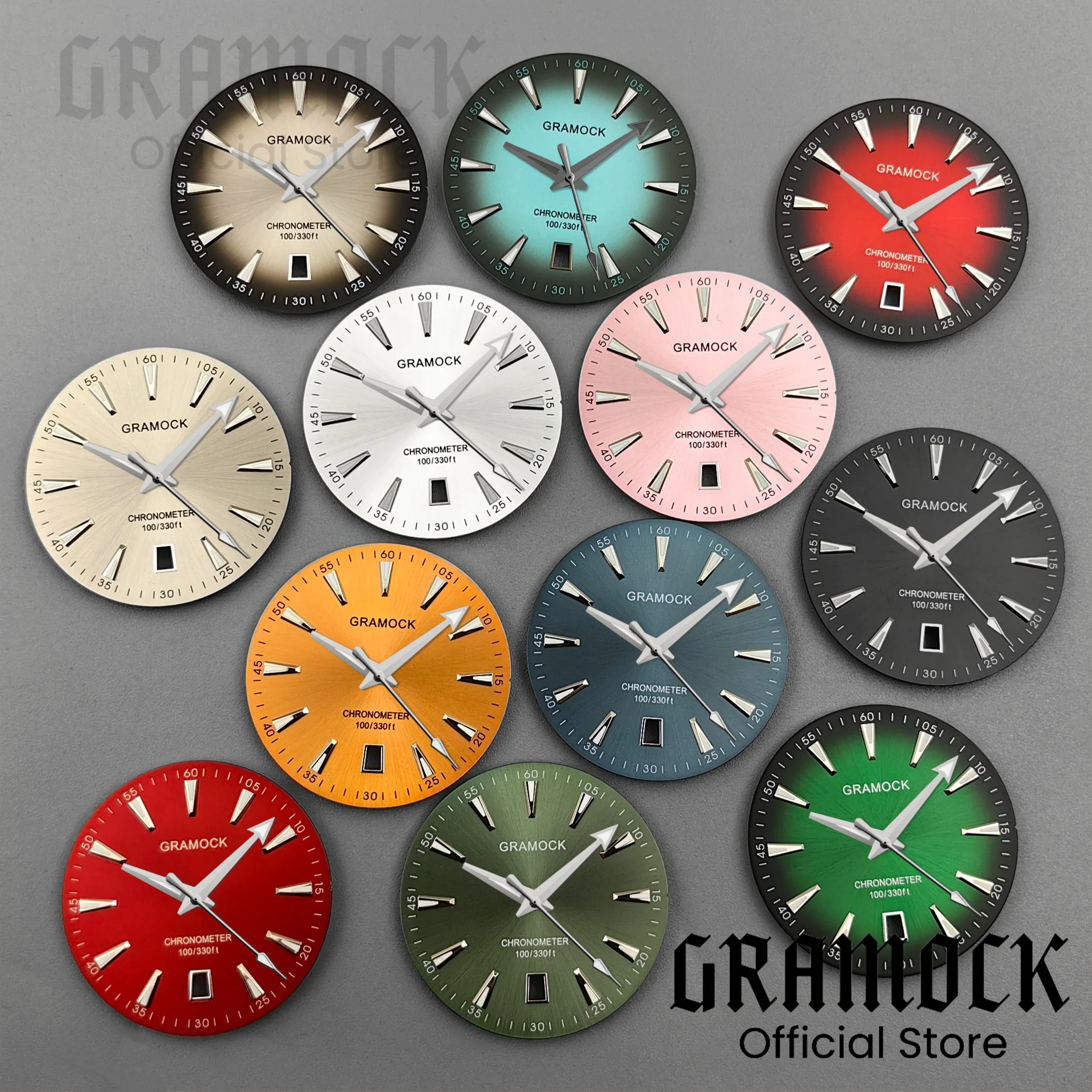 Custom 33.5mm Sunberst Gradient Watch Dial Hands Green Luminous 6 o'clock Calendar For NH35A Movement Men's Watch Replace Parts