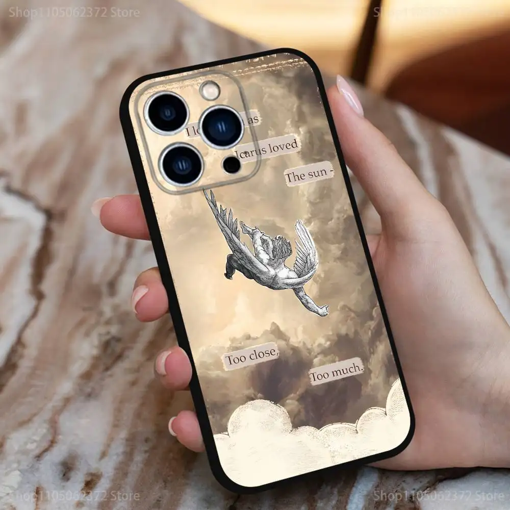 حافظة S-Song O-OF Achilles لهاتف iPhone 17,16,15,14,13,12,11 Plus,Pro Max,XS,X,XR,SE,Mini,8,7,غطاء أسود من السيليكون الناعم