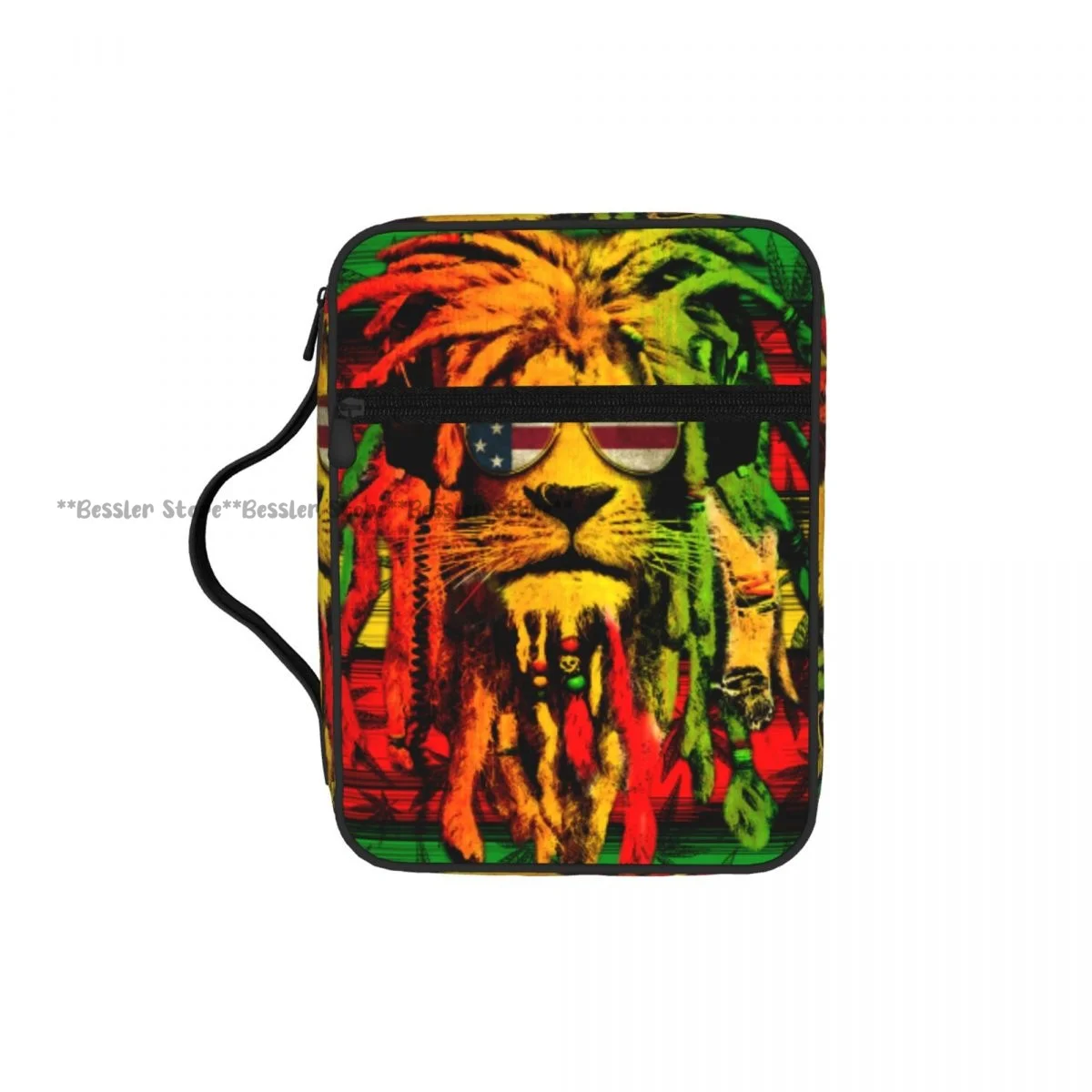 Bible Cover Carrying Book Case Church Bag Jamaica Lion Bible Protective with Handle Zipper Pocket Tablet Handbag