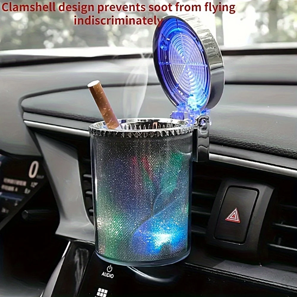 pc Colorful Car Accessories LED Lights Ashtray Creative Light-up Ashtray With Cover Car Air Outlet Cup Holder Dual-use Car Inter