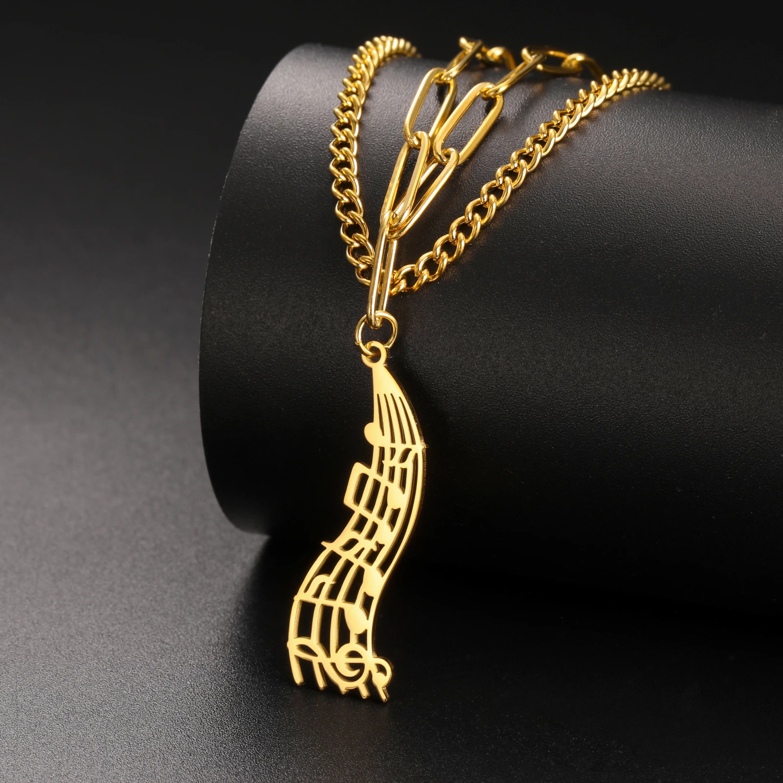 

Kkjoy Fashion Music Pendant Music Note Necklace For Woman Men Stainless Steel Gold Color Double Chain Jewelry Gift Wholesale