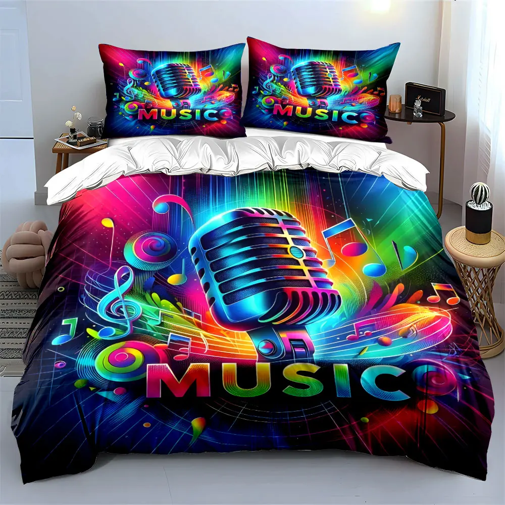 Music Microphone Set Decor Multiple sizes kid's and adults' bedroom Exquisite 3PC bedding set, gift