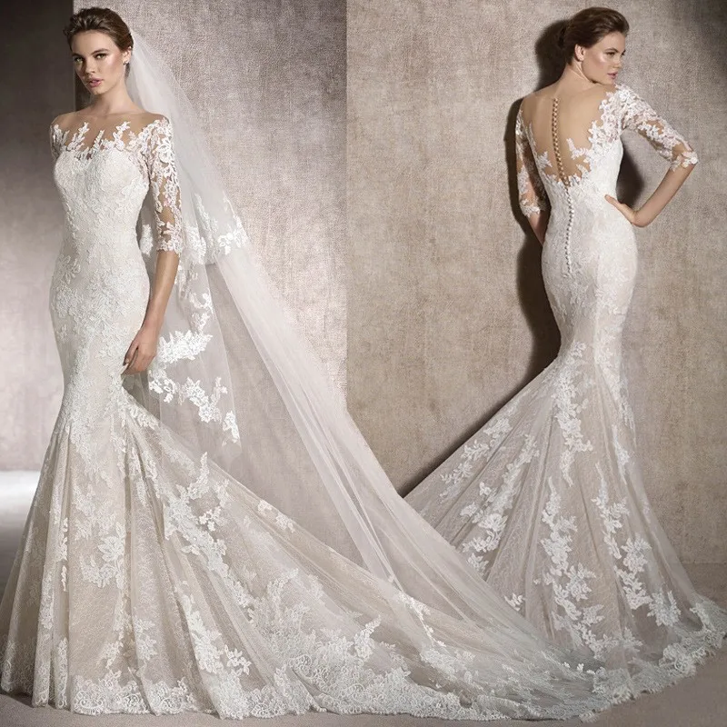 Mid-sleeve Wedding Dress Sen Department 2022 New Simple High-neck Slim-fit Fishtail Travel Shoot Small Trailing Soft Yarn Thin