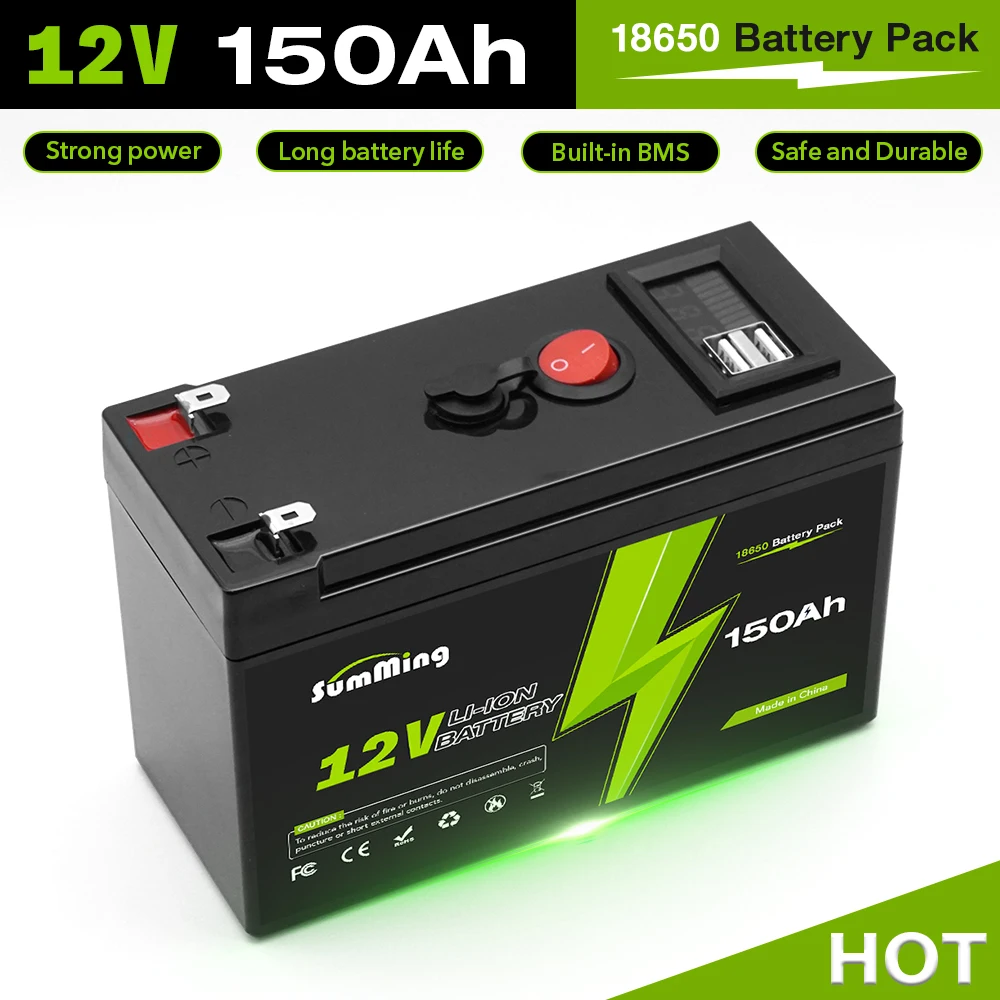 12V 150Ah LiFePO4 Lithium Battery 4000+ Deep Cycles Built-in BMS,10-Year Lifetime,for UPS, Kayak Fish Finder, Solar Panel,Radio